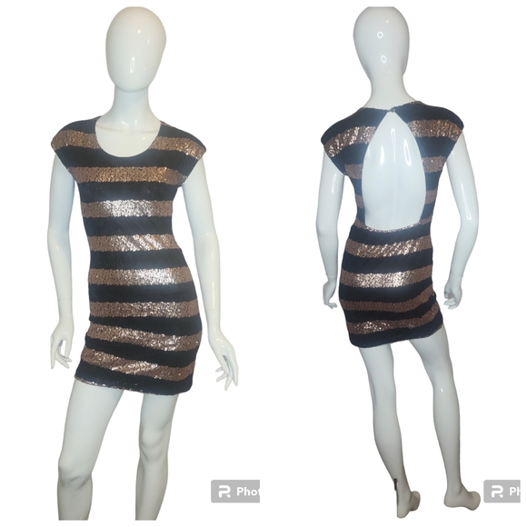 Tobi Lace Sequin Club Party Fitted Dancing Cap Sleeve Shoulder Pad Open Back Y2K - Picture 2 of 12